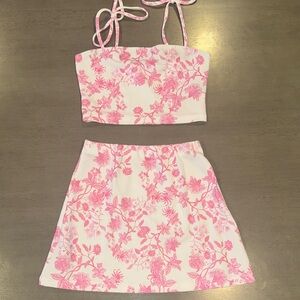SHEIN Pink Floral Mini Skirt set
